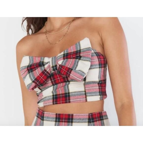 Show Me Your Mumu Plaid Bow Tube Top Large NWT - Picture 7 of 9